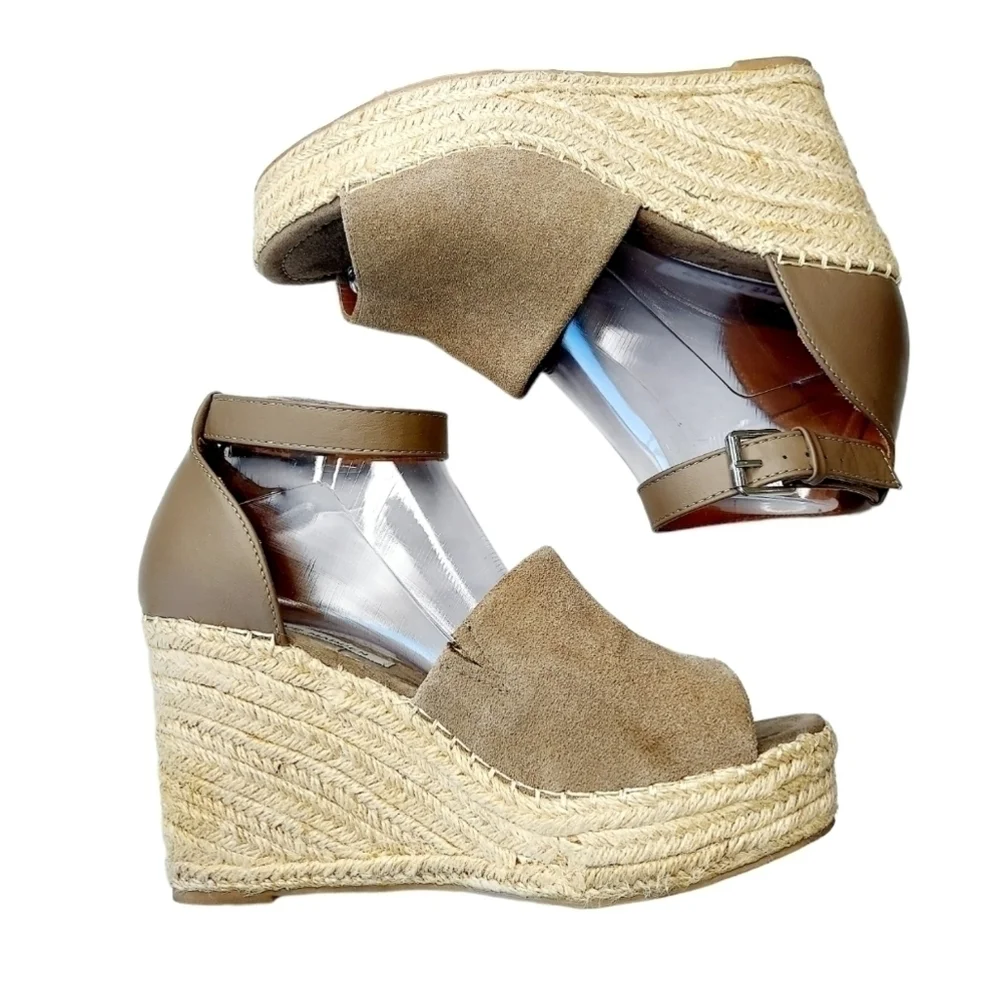 Steve Madden Jaylen Espadrille Suede Leather Wedge Heels Sandals Taupe Size 9